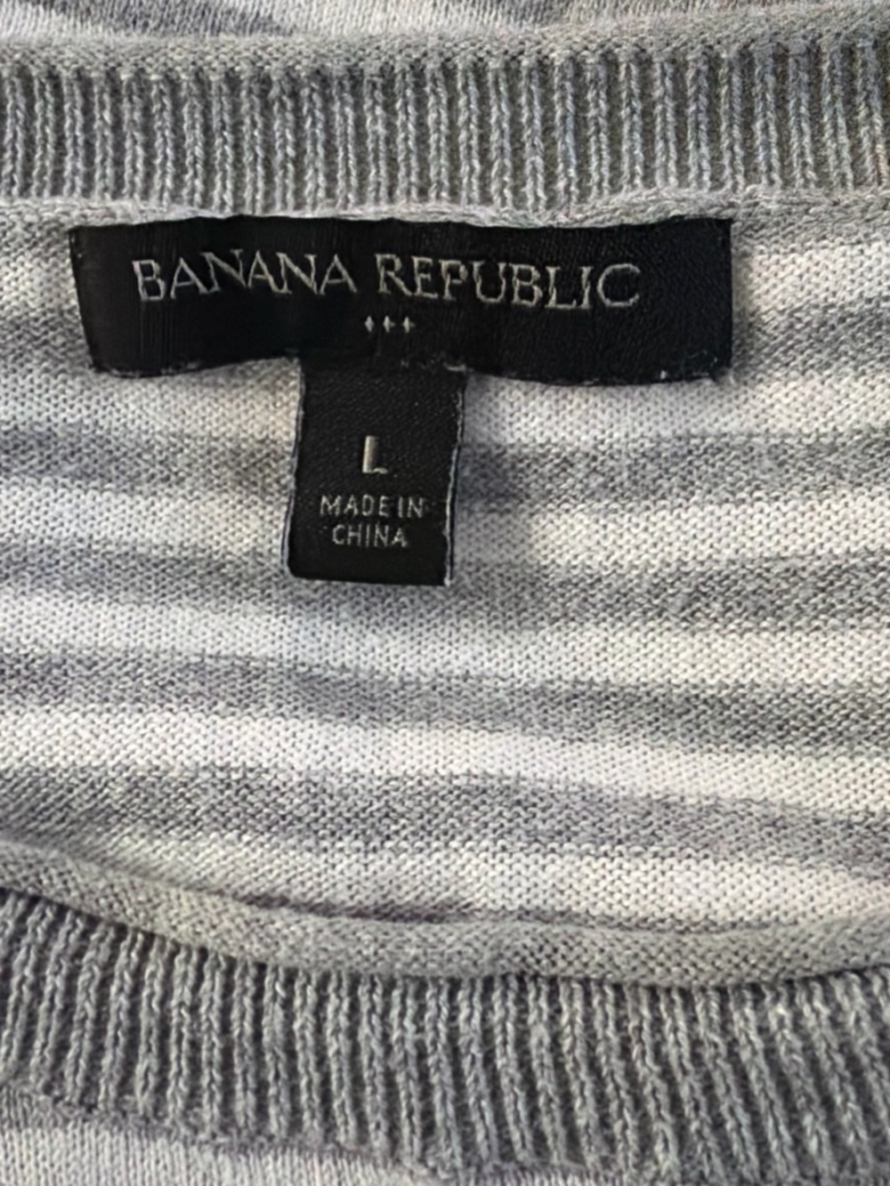 Banana Republic Light and Heather Gray Striped Crew Sweater